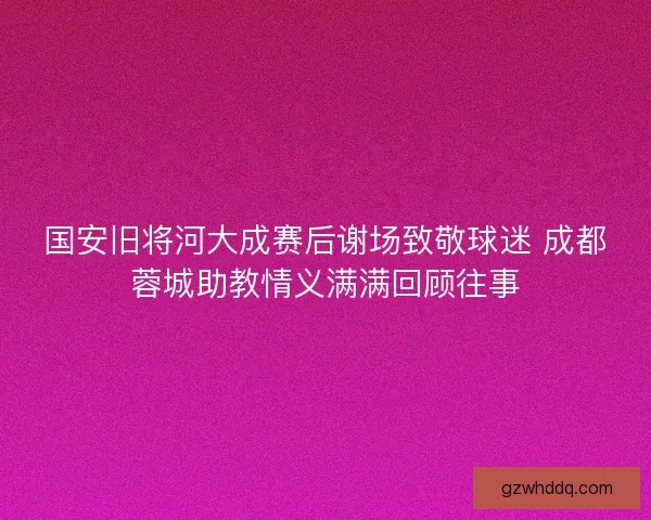 国安旧将河大成赛后谢场致敬球迷 成都蓉城助教情义满满回顾往事